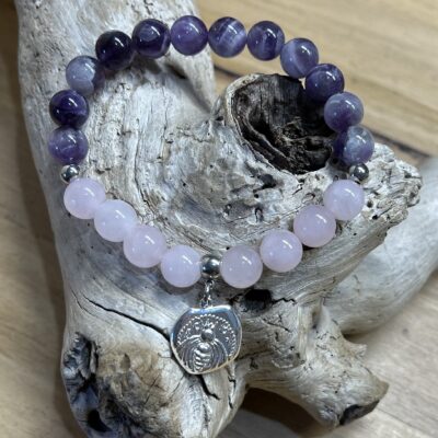 Rose Quartz and Amethyst Bee Bracelet