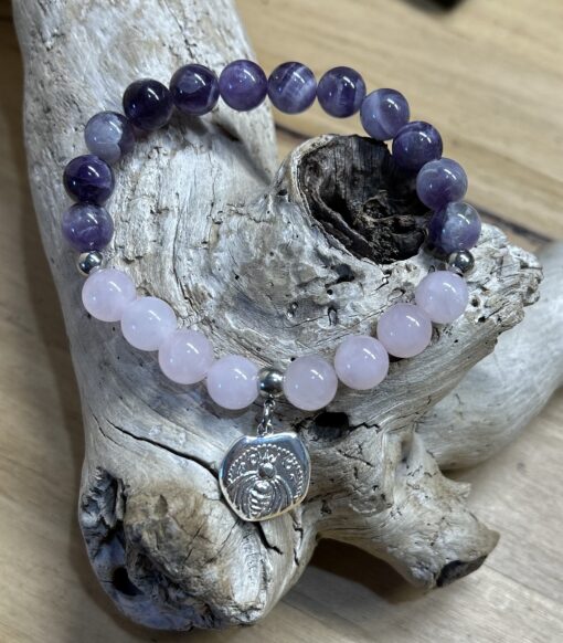 Rose Quartz and Amethyst Bee Bracelet