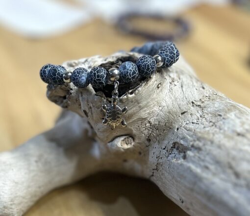 Crackle Beaded Bracelet with Turtle Charm