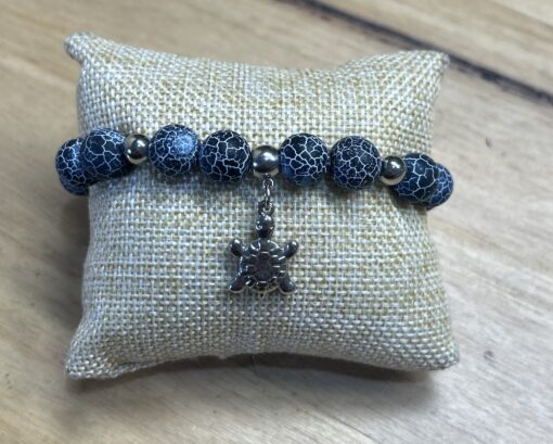 Crackle Beaded Bracelet with Turtle Charm - Image 2