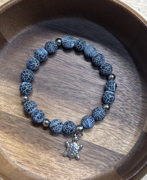 Crackle Beaded Bracelet with Turtle Charm - Image 3