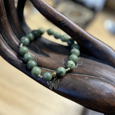 Olive Jade Beaded Butterfly Bracelet