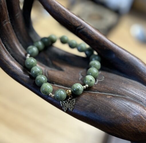 Olive Jade Beaded Butterfly Bracelet