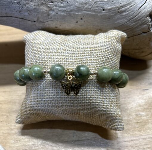 Olive Jade Beaded Butterfly Bracelet - Image 2