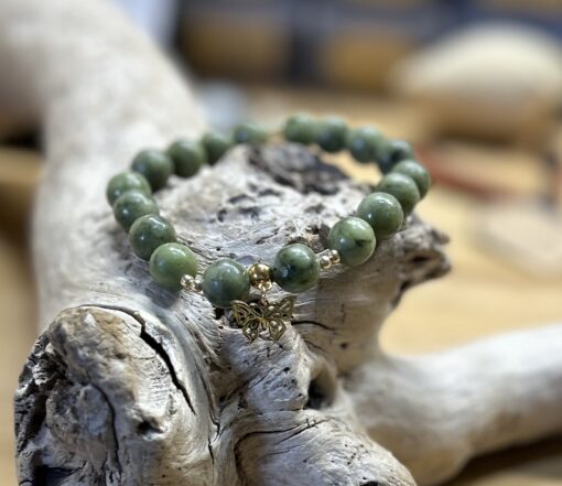 Olive Jade Beaded Butterfly Bracelet - Image 3
